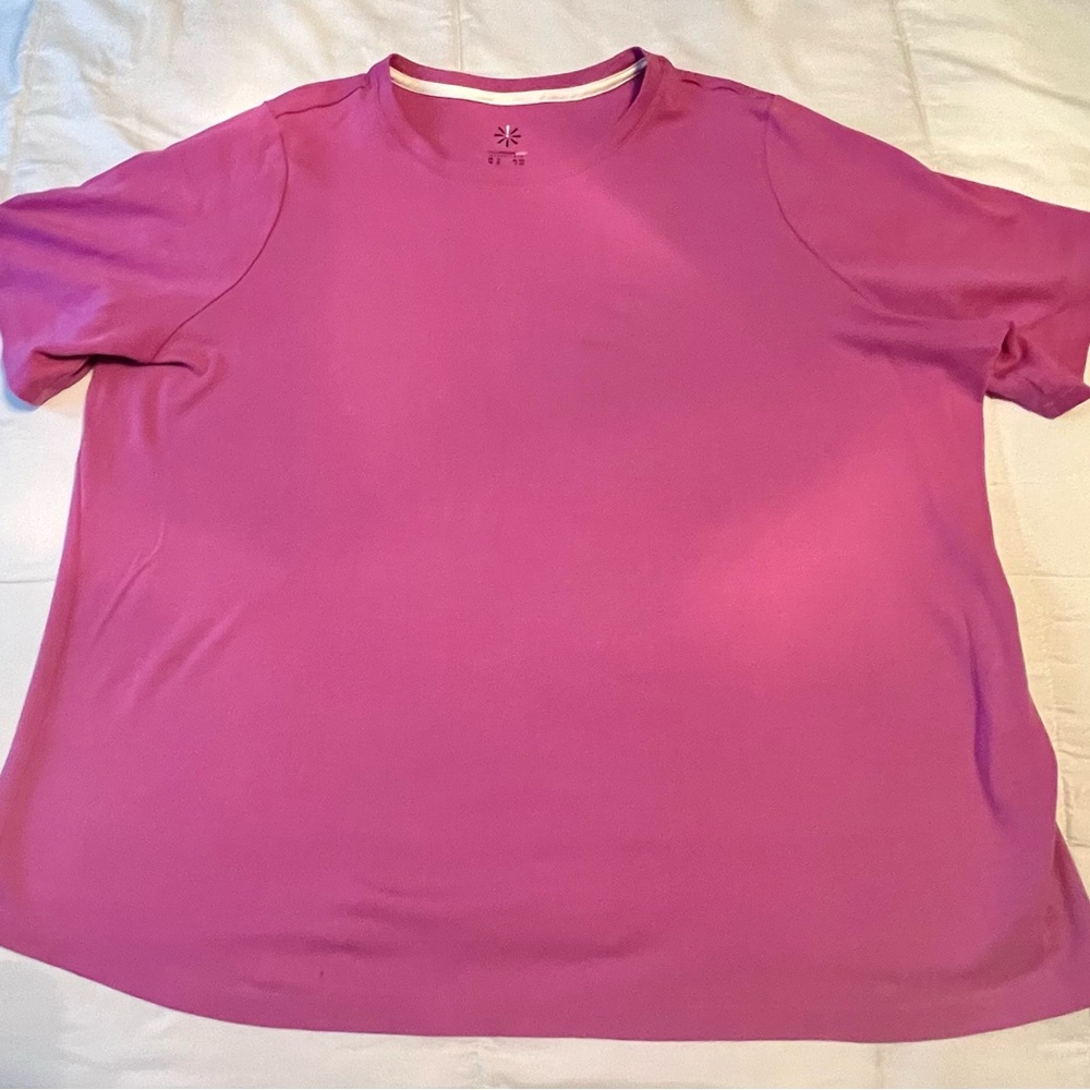Isaac Mizrahi Pima Cotton Plus  Size Crewneck‎ Magenta Short Sleeve Top-Size 2x